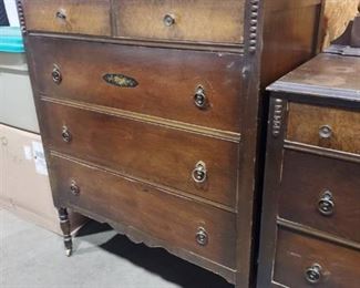 Antique wooden rolling 5 drawer chest 46 x 37 x 21 in needs lots of cosmetic repairs