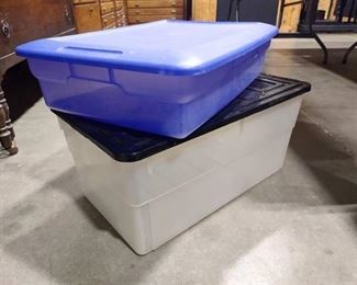 Sterilite qt blue storage tote and lid with clear and black 54 qt tote and lid