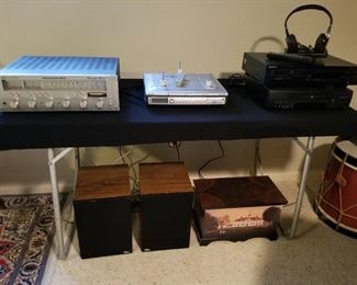 Marantz receiver, Sony under counter radio/cd player, Sony compact disc player, VCR, Design Accoustics speakers