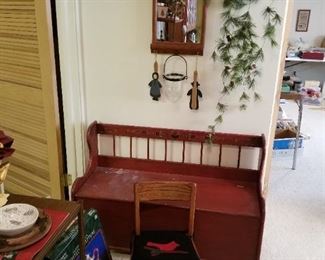 Bench/toy chest. Childs oak chair
