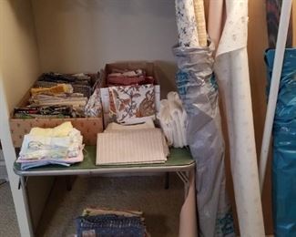 lots of quilting and other fabrics as well as sewing,  yarns, different threads, buttons etc...