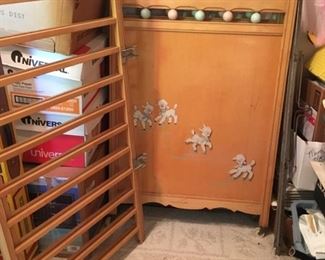 Edison "Little Folks" Furniture.  Mid-Century, light maple with adorable lamb motif.  Must see, complete!       