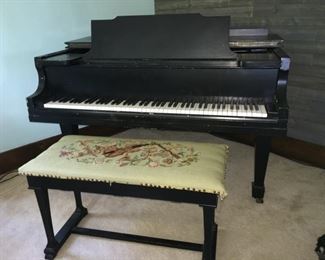 Parlor grand size piano, (bench not included).  Keys have been refurbished in the last several years.  Ready to be repurposed into shelving unit or one-of-a-kind art!