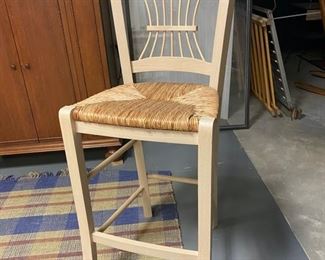 Rush seat, white wash barstool. 25" high