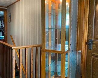 Lighted Curio Cabinet, oak and glass.16" wide, 12" deep, 65.5 tall. Like new!