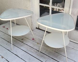 7.  $80.00.   Pair metal with glass top tables 
22” X 19” X 19” 