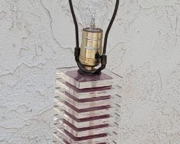 15 Lucite stacked lamp with red and clear 
27.5”  X 5.5” X 5.5” 