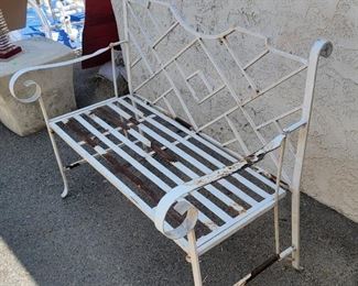11.  $100.00   Iron Bench heavy.  Needs a paint job. 
34” X 43” X 23” 