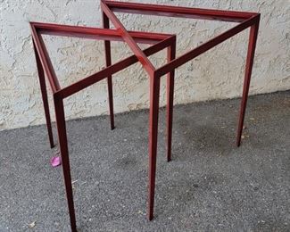 29 Red triangle nesting tables no glass
Largest 24.5” X 24” X 24” 
