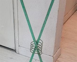 42 Tall metal stand side table with glass 
36” X 10.5”  X 10.5” 
