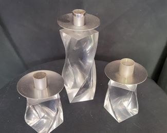 40 CHJ twisted lucite candlestick set 
Tall 7.5” short pair 4.5” 
