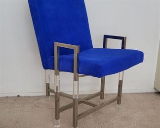 50.  $1,000.00.  Charles Hollis Jones signed Lucite chrome chair.   1 pictured 4 chairs available
37” X 23.5” X 26” deep overall depth at back 32” 
