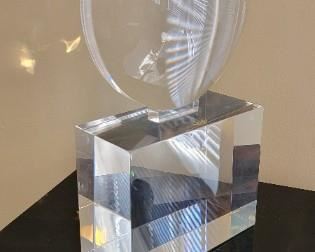 59. $800.00  Charles Hollis Jones signed Lucite sculpture.  12.5” X 6.5” X 3 
