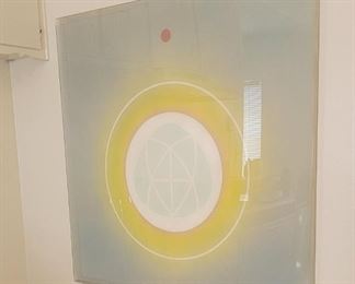 86.  $1,500.00.   Large artwork in Lucite frame 
50.5” X 50.5” 
