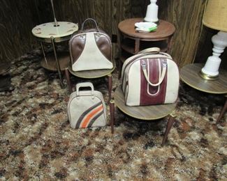 Vintage bowling ball bags (no balls). Would be great decoration in a sports themed room.