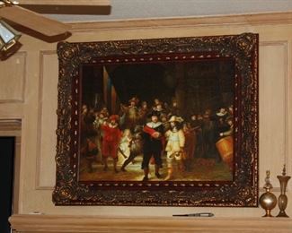 "The Night Watch" Rembrandt Reproduction oil/canvas - signed by artist - 36" x 48" - Frame 50 3/4" x 62 1/2"   