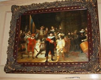 "The Night Watch" Rembrandt Reproduction oil/canvas - signed by artist - 36" x 48" - Frame 50 3/4" x 62 1/2"   