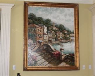 Beautiful large oil/canvas painting Tuscany Seaside signed by artist Christina. J - 49" x 60" frame - 56" x 68"  