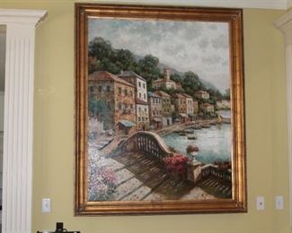 Beautiful large oil/canvas painting Tuscany Seaside signed by artist Christina. J - 49" x 60" frame - 56" x 68"  