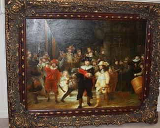 "The Night Watch" Rembrandt Reproduction oil/canvas - signed by artist - 36" x 48" - Frame 50 3/4" x 62 1/2"   