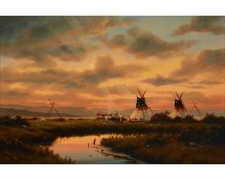 2001
Heinie Hartwig
b. 1937, Santa Clara, CA
'A Sunset In May'
Oil on Masonite
Signed lower right: Heinie Hartwig ©; titled and numbered 214 on a label affixed verso
20" H x 30" W
Estimate: $2,000 - $3,000