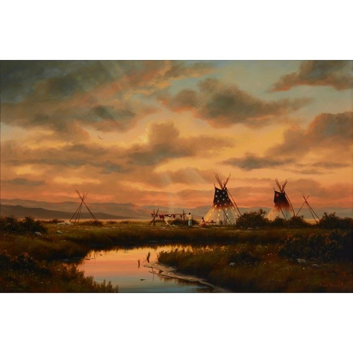 2001
Heinie Hartwig
b. 1937, Santa Clara, CA
'A Sunset In May'
Oil on Masonite
Signed lower right: Heinie Hartwig ©; titled and numbered 214 on a label affixed verso
20" H x 30" W
Estimate: $2,000 - $3,000