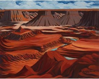 2004
Dorothy Sklar
1906-1996, Los Angeles, CA
Near Dead Horse Park, Colorado And Green River, 1977
Oil on board under glass
Signed and dated lower right: Dorothy Sklar
Sight: 22.75" H x 28.5" W
Estimate: $1,000 - $2,000