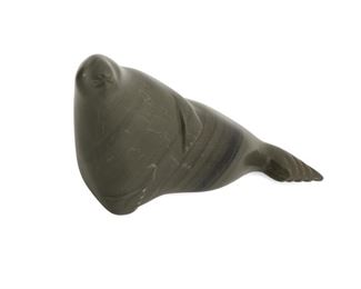 2099
Davidee Kavik
b. 1915, Inuit
Seal, 1996
Green stone
With incised signature and date: 1996 / Davidee
5" H x 10" W x 3.5" D
Estimate: $200 - $300