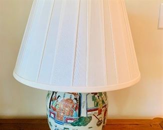 Famille Rose Ginger Jar lamp and silk shade