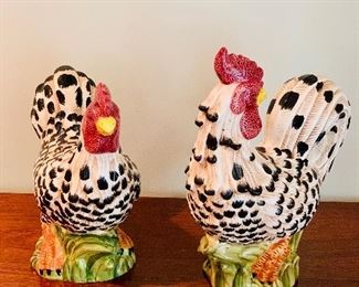 Ceramic painted rooster and hen