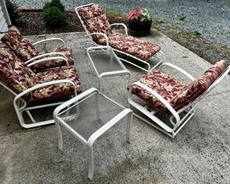 (2) Gliders, (1) Lounge Chair, (1) Spring Chair & (2) Tables. 