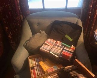 blue upholstered chair