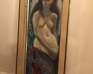Mid century oil on board nude