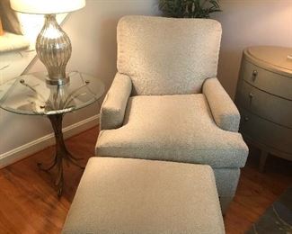 Wesley Hall contemporary upholstered down filled arm chair and footstool or ottoman