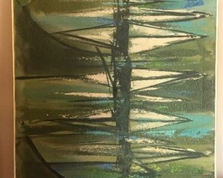 Mid century abstract oil on canvas signed lower left recto