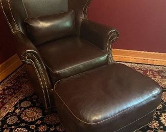 Walter E Smith leather chair and ottoman, 41"H x 36.5"W x 43"D,  $499