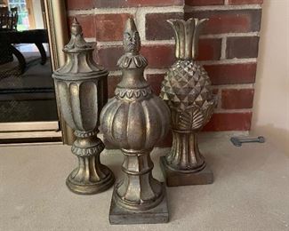 3 brushed gold finials, 13"H,  was $30, NOW $15