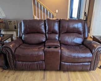 Leather dual rocker recliners with USB ports