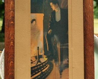 Antique Alfred James Dewey Litho Print 1906 Firelights in Original Frame