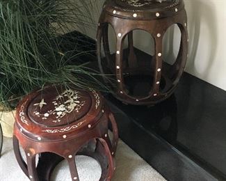 PAIR OF "MOTHER OF PEARL" INLAID GARDEN SEATS