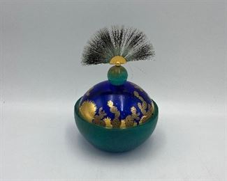 PAIR OF FRENCH GLASS SIGNED BOWL W/REMOVABLE LID, ADORNED W/FEATHERS. SIGNED  "FRANCE DAUM” *Original tags underside