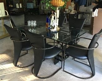DESIGN INSTITUTE OF AMERICA DINING SET. GLASS TOPPED TABLE  W/6 CHAIRS