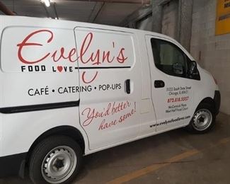 EVELYNS FOOD LOVE IS THE CATERER FOR THIS EVENT. MENU: Fresh fruit cups, assorted muffins, grilled chicken Caesar salad, mini turkey hoagies, freshly baked, jumbo chocolate chip cookies, iced coffee, juice, bottled water. 