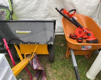 Yard works dump cart and wheel barrow