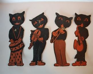 Beistle 4 Piece VINTAGE Halloween Decorations Scat Cat Band Cardstock Paper Cut