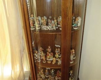 Oak curved glass curio cabinet