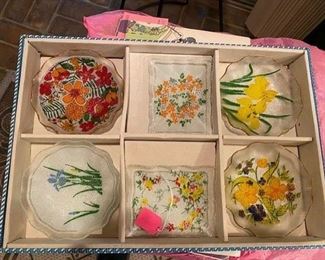 Mid Century glass dish set in original box