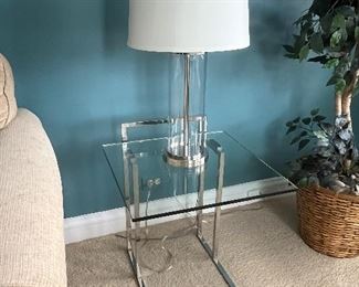 Metal/glass side table and table lamp