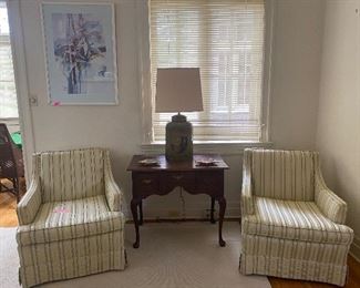 Pair vintage upholstered chairs 