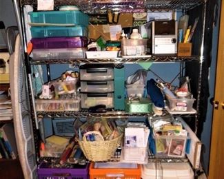 Very well-organized bits and pieces, and this and that, with storage containers included.  Most smaller items are being sold in lots.  Craft room area is being monitored at all times, so please be extra neat